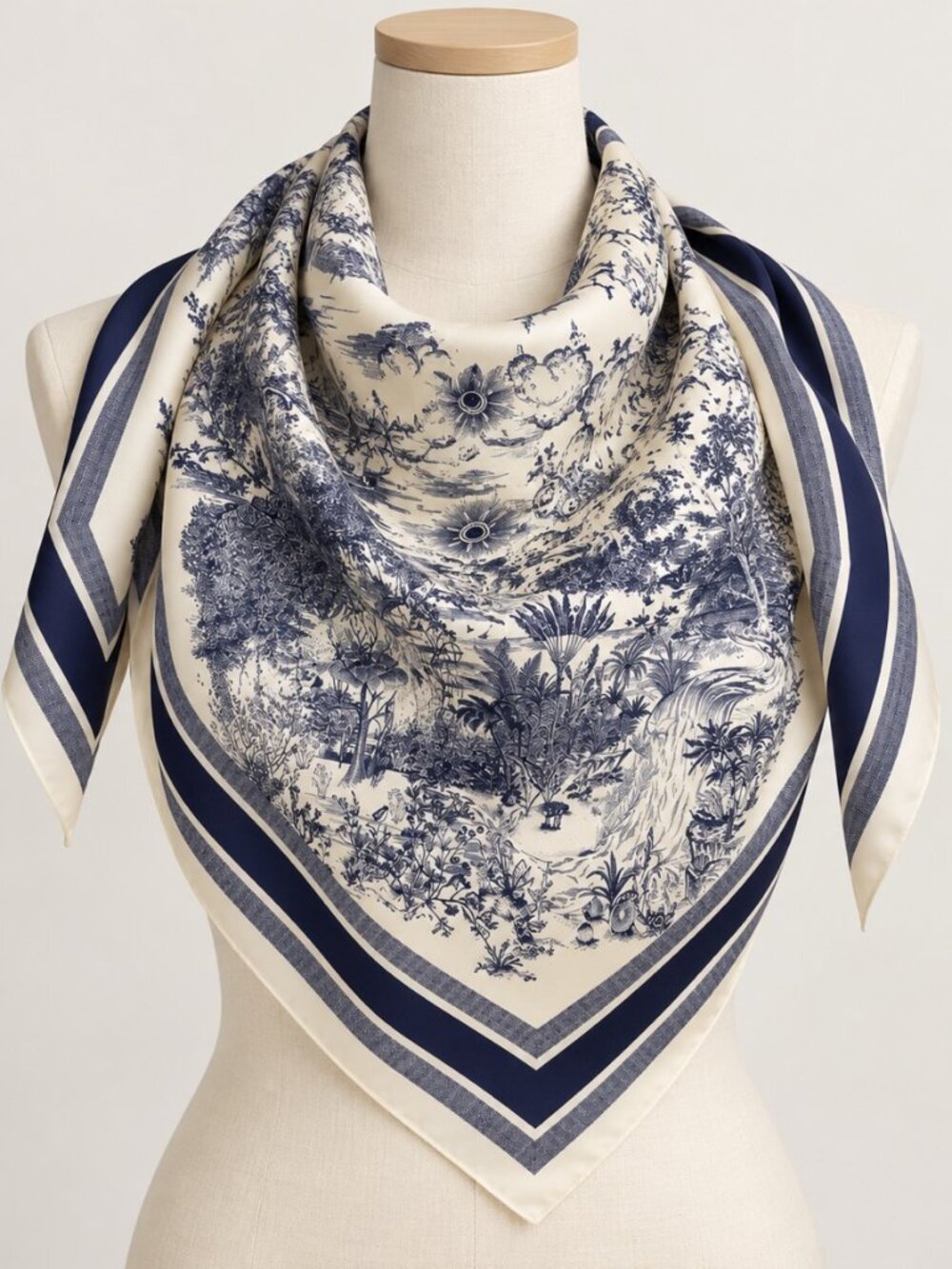 NWT Navy & Ivory Scenic Square Scarf – Silky Feel